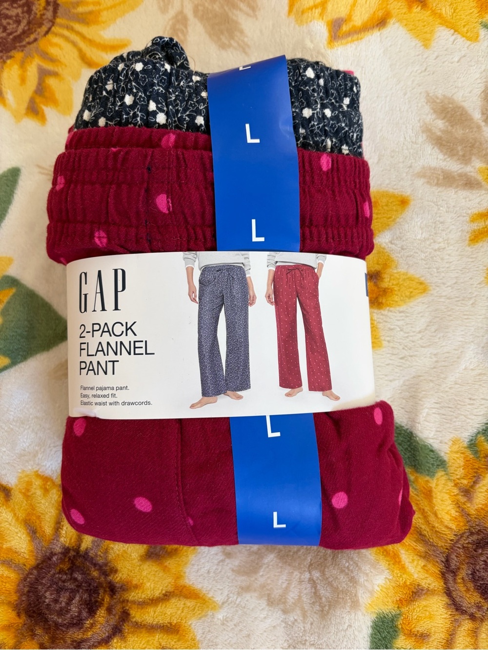 GAP Burgundy &Navy 2-Pack Flannel Pj Pants polka dots 100% cotton New Size L